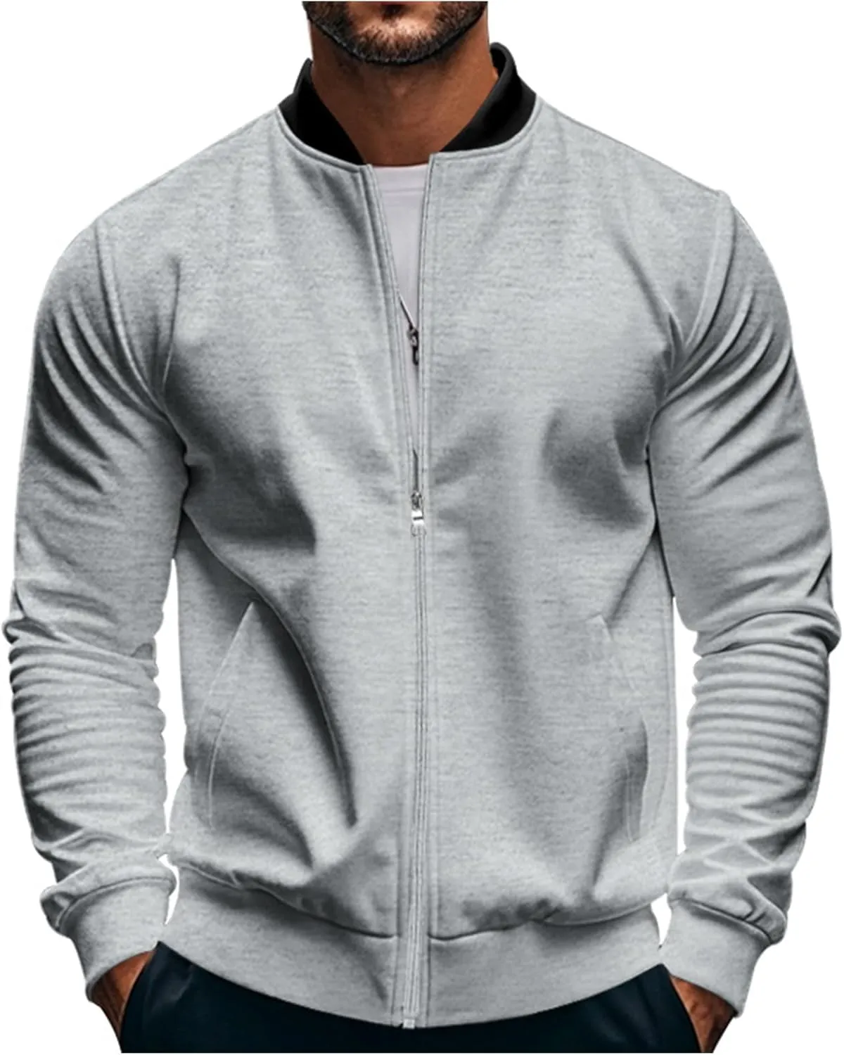Men's Classic Bomber Jacket Lightweight Spring Fall Light Jacket Casual Windbreaker with Pockets for Men
