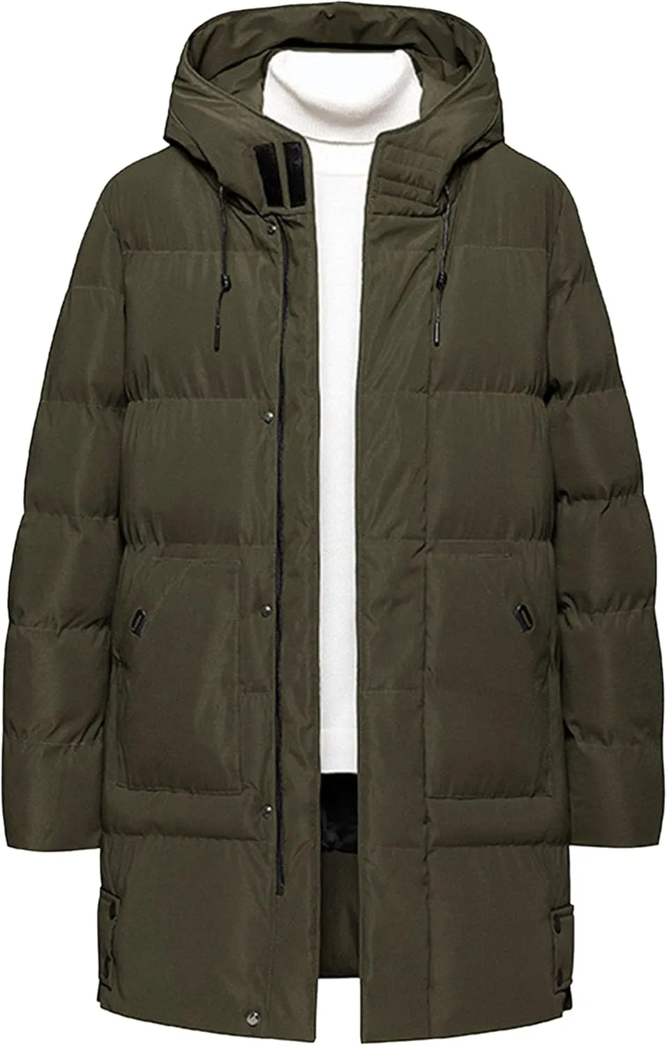 Men'S Classic Windproof Hooded Long Winter Warm Puffer Down Coat Thicken Cotton Puffer Jacket Coat Hooded