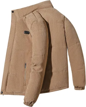 Mens Corduroy Jacket Solid Color Casual Thickened Jackets Sherpa Cotton Lined Coats Loose Outwear Business Coat with Pockets