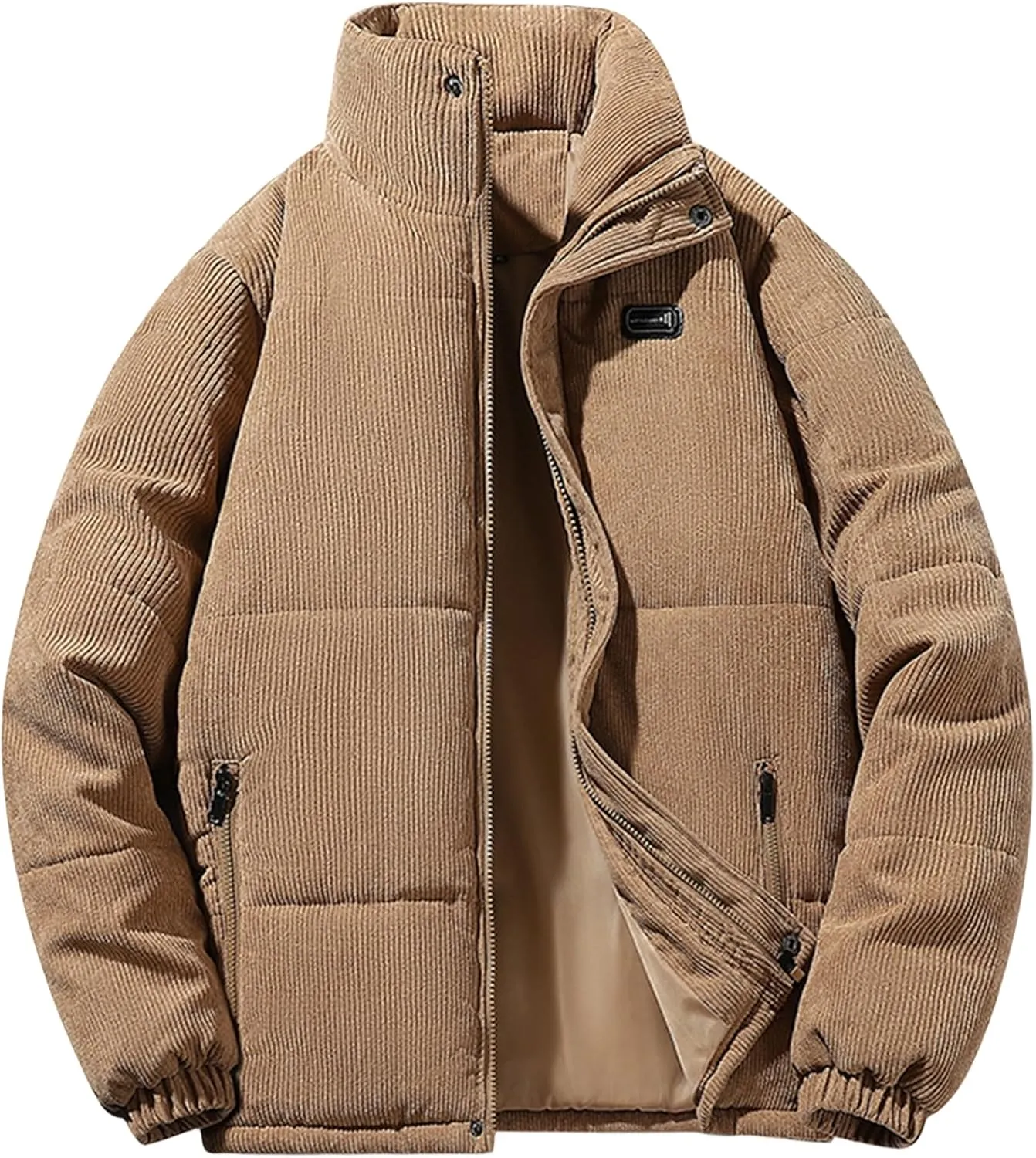 Mens Corduroy Jacket Solid Color Casual Thickened Jackets Sherpa Cotton Lined Coats Loose Outwear Business Coat with Pockets