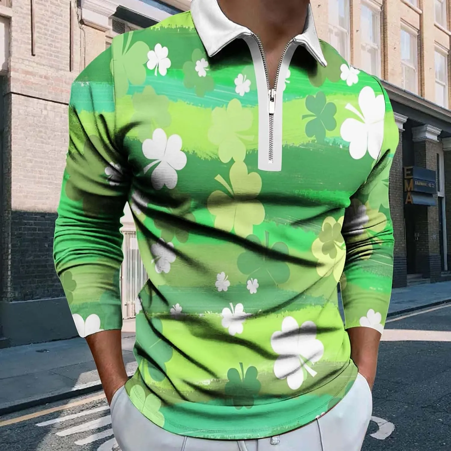 Men's Cotton Jersey Long-Sleeve Polo Shirt Men's Fashion Loose Lapel Classic Polo Shirts Button Down Golf Shirts