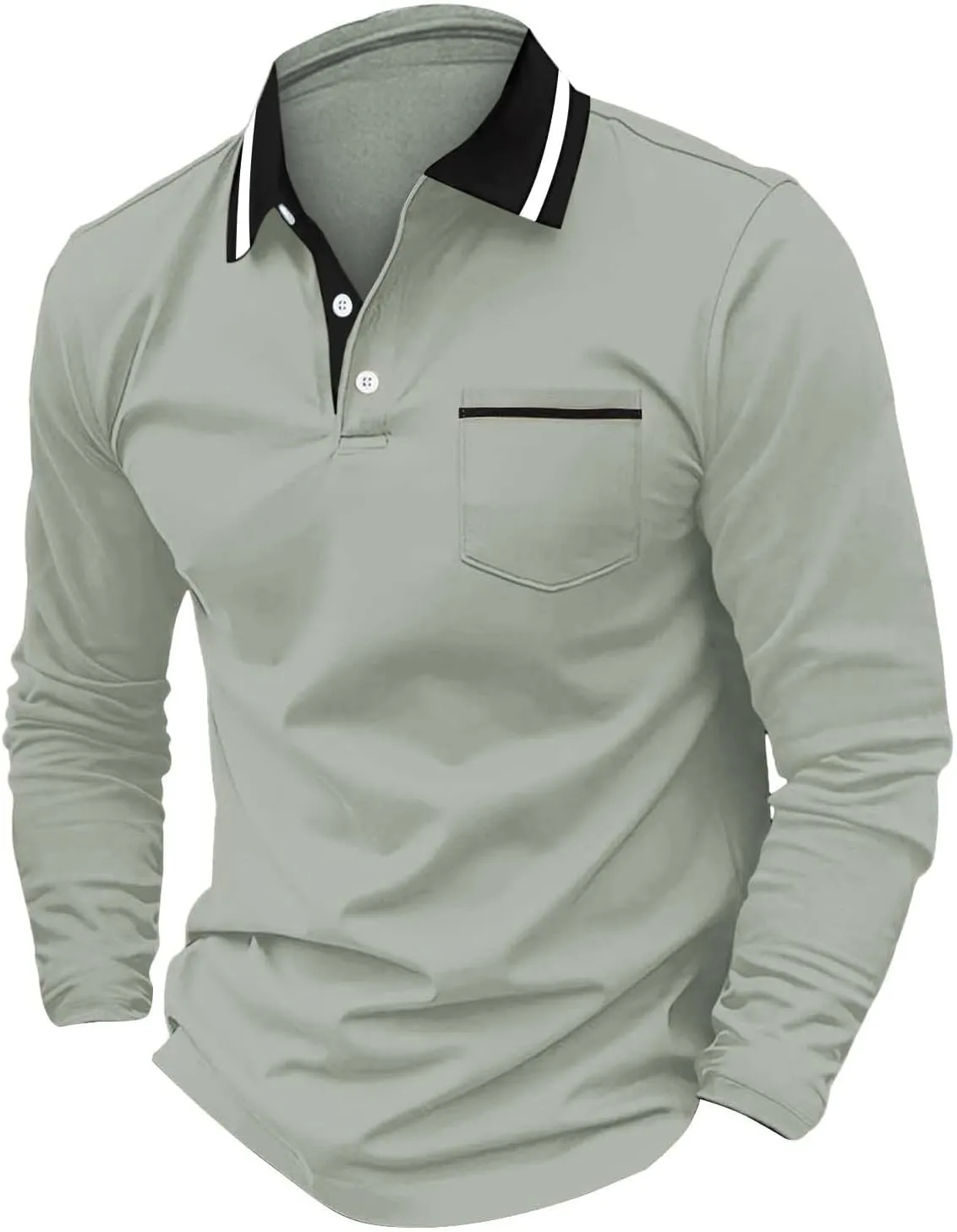 Men's Cotton Jersey Long-Sleeve Polo Shirt Men's Fashion Loose Lapel Classic Polo Shirts Button Down Golf Shirts
