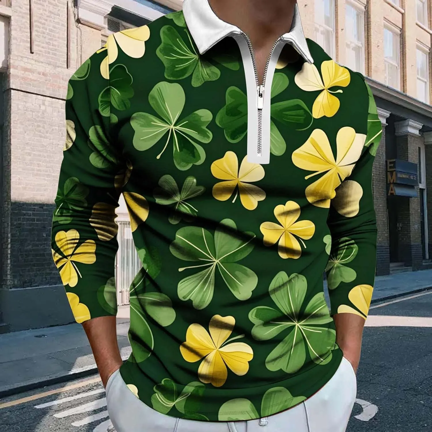Men's Cotton Jersey Long-Sleeve Polo Shirt Men's Fashion Loose Lapel Classic Polo Shirts Button Down Golf Shirts