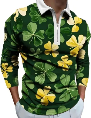 Men's Cotton Jersey Long-Sleeve Polo Shirt Men's Fashion Loose Lapel Classic Polo Shirts Button Down Golf Shirts