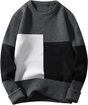 Mens Crewneck Oversized Sweaters Long Sleeve Patchwork Knit Jumper Pullover Stretchy Autumn Fashion Blouse T Shirts