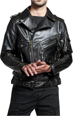 Men's Cropped PU Leather Jacket Casual Faux Leather Motorcycle Jacket Zipper Punk Biker Coat with Pockets