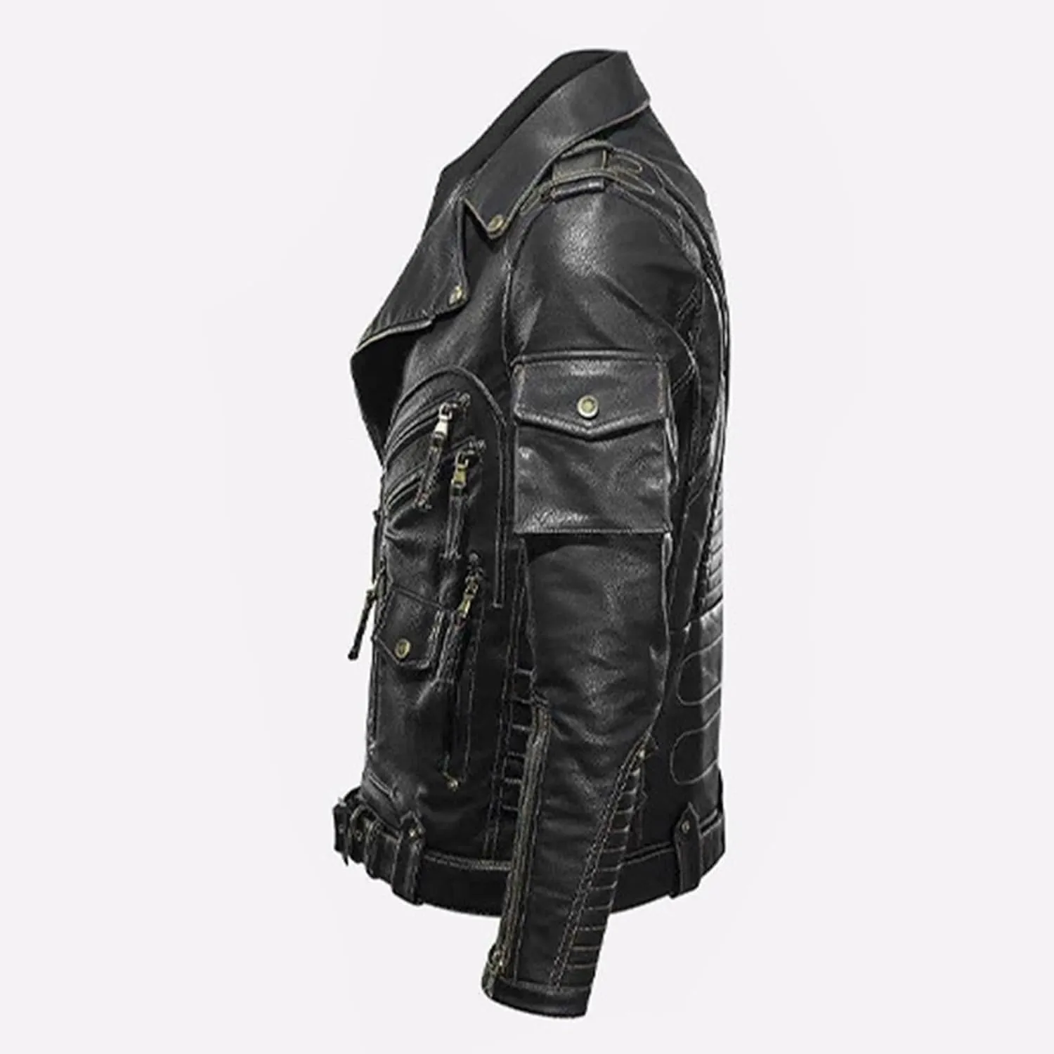 Men's Cropped PU Leather Jacket Casual Faux Leather Motorcycle Jacket Zipper Punk Biker Coat with Pockets