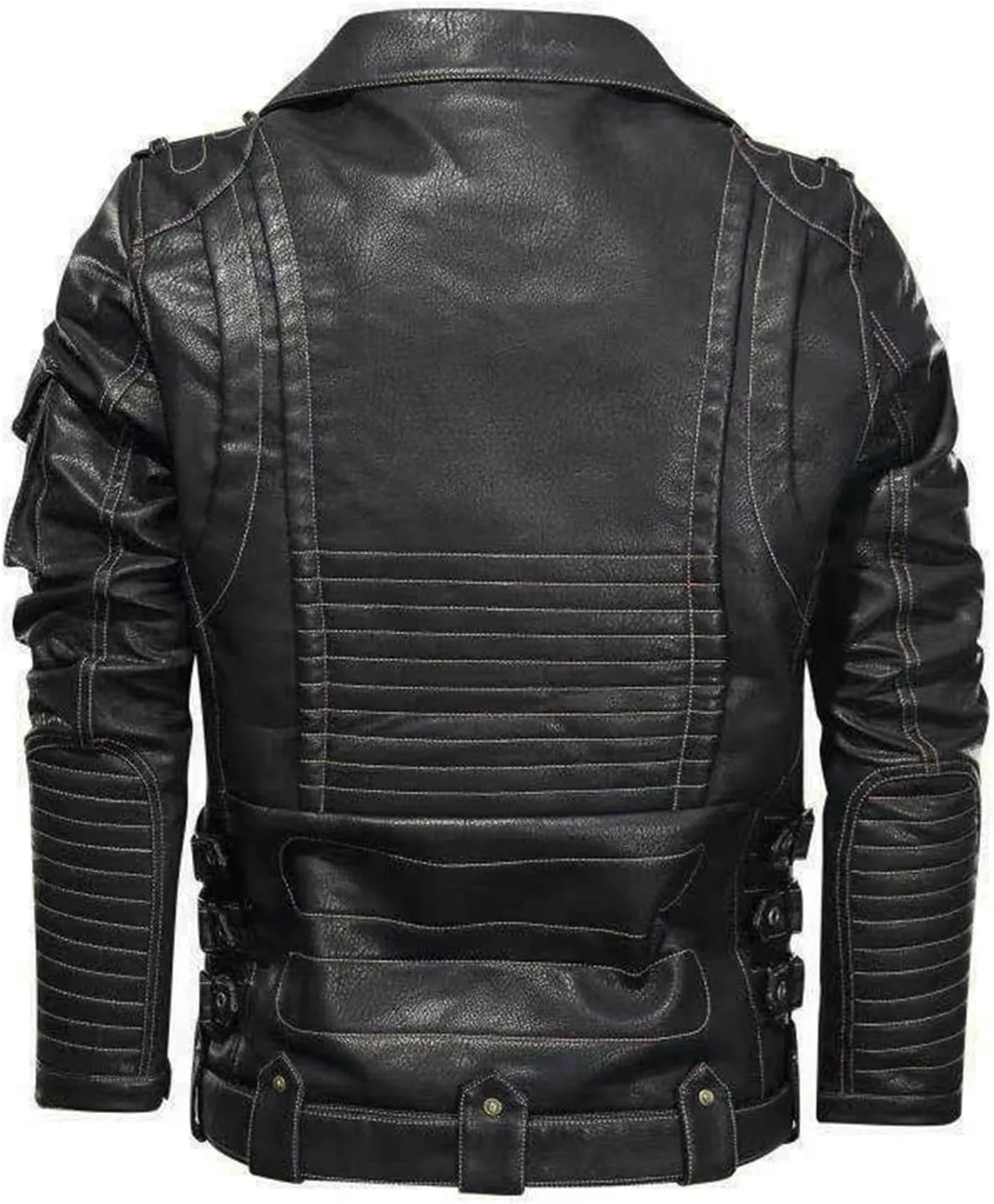 Men's Cropped PU Leather Jacket Casual Faux Leather Motorcycle Jacket Zipper Punk Biker Coat with Pockets