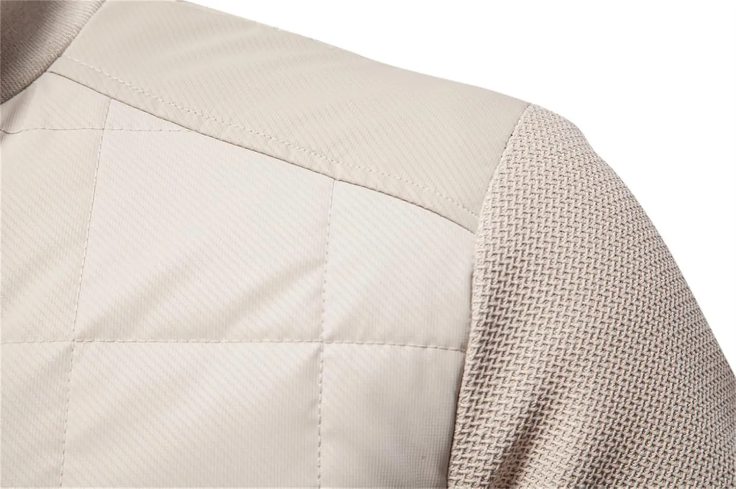 Men's Diamond Quilted Bomber Jacket Thick Fleece-Lined Varsity Coat Stand Collar Design