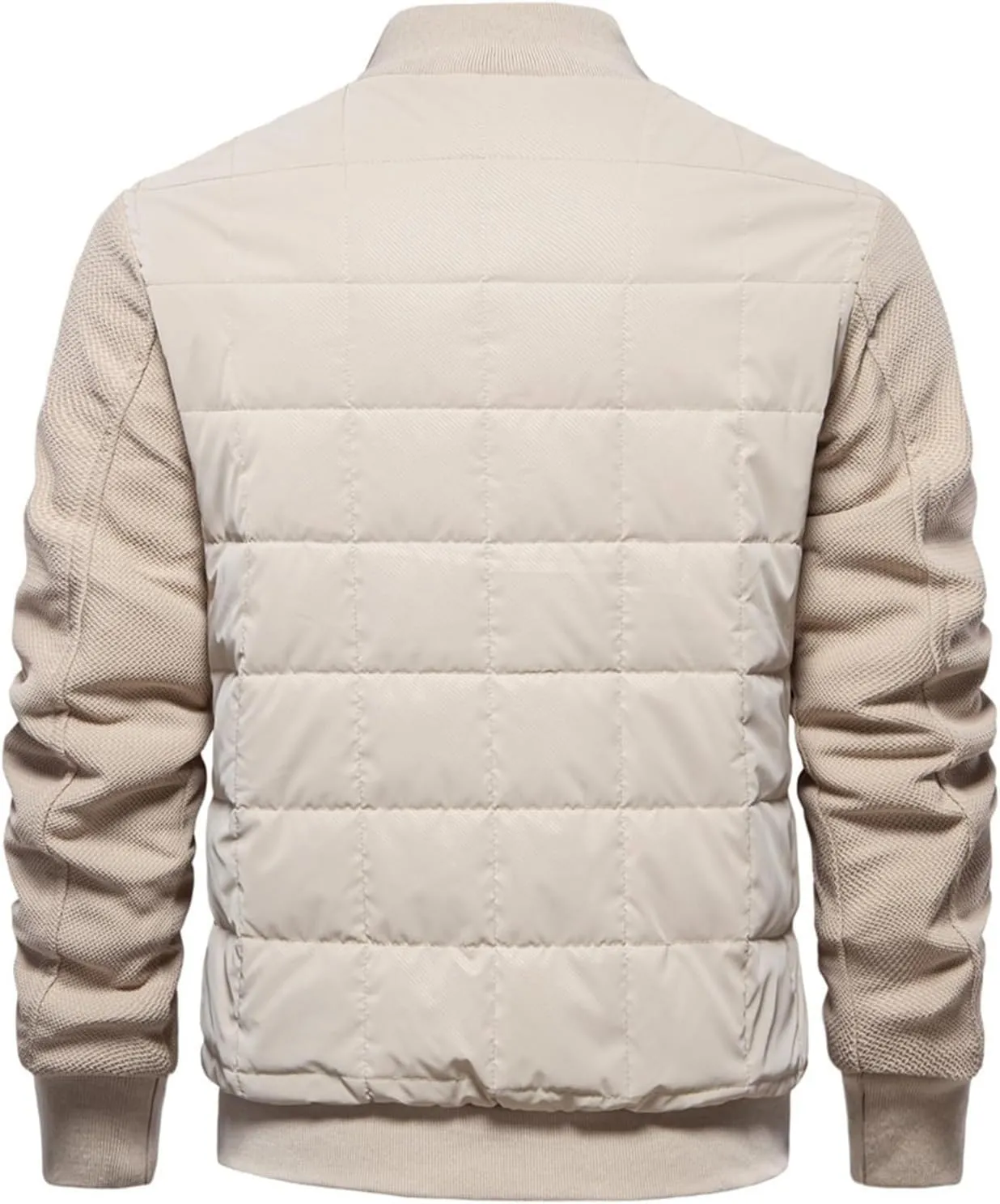 Men's Diamond Quilted Bomber Jacket Thick Fleece-Lined Varsity Coat Stand Collar Design