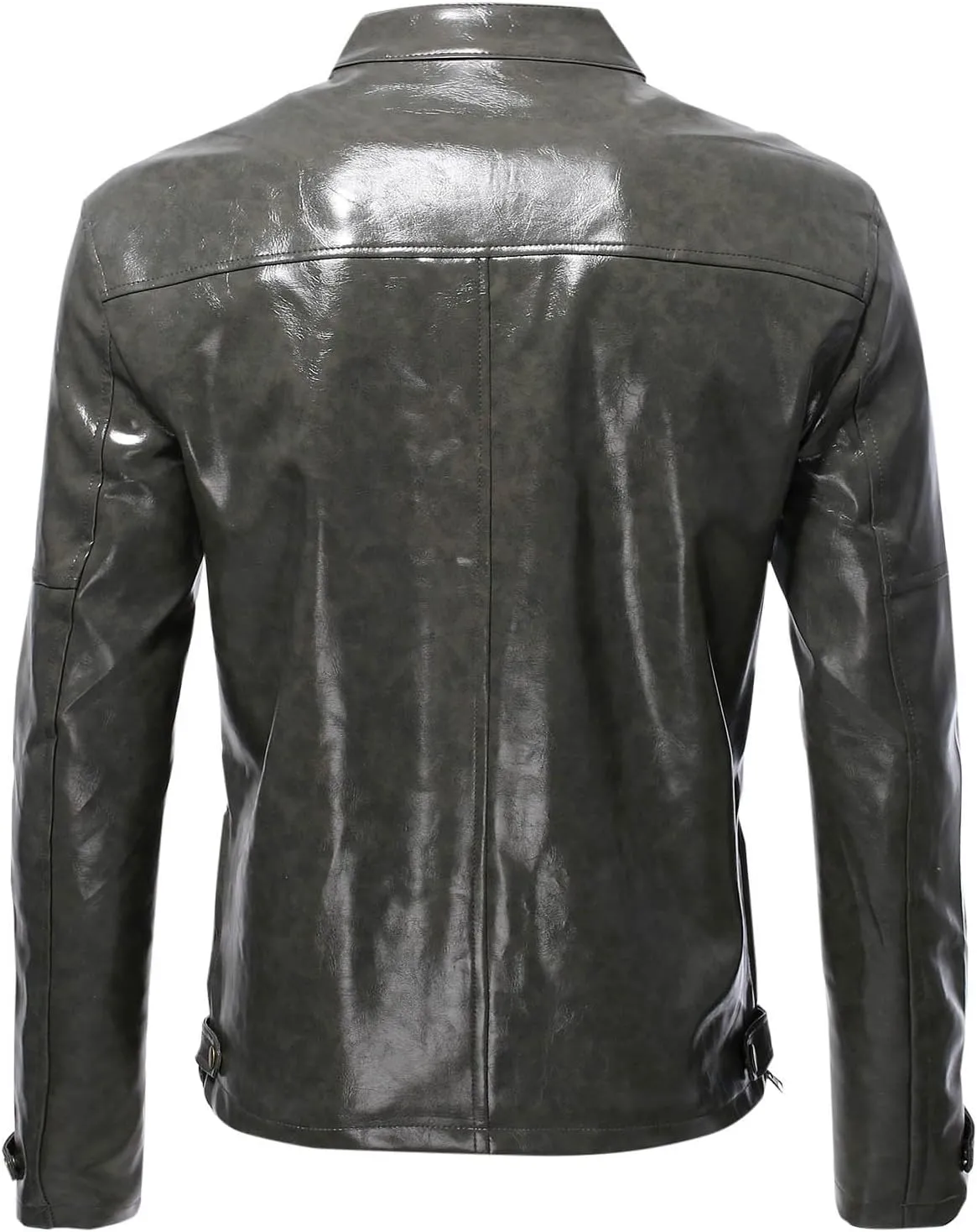 Men's Faux Leather Jackets Stand Collar PU Leather Motorcycle Zipper Coat Biker Windbreaker with Multiple Pockets