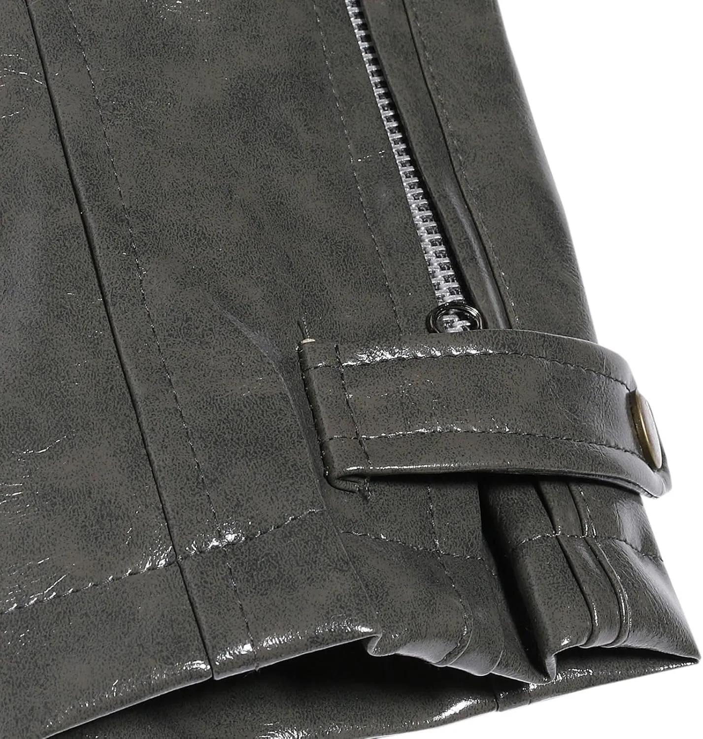 Men's Faux Leather Jackets Stand Collar PU Leather Motorcycle Zipper Coat Biker Windbreaker with Multiple Pockets