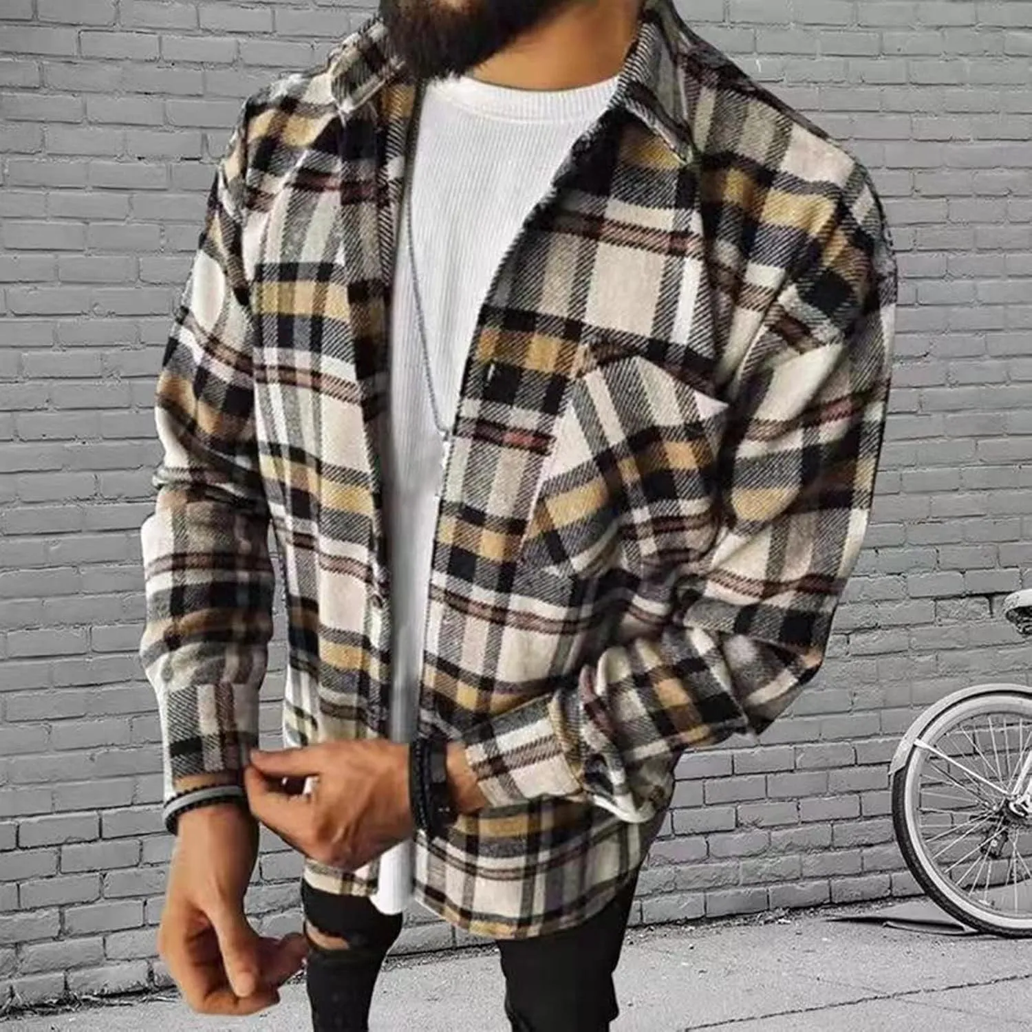 Men's Flannel Shirts, Men's Flannel Shirts Long Sleeve Regular Fit Button Down Fashion Plaid Shirt Jackets for Men