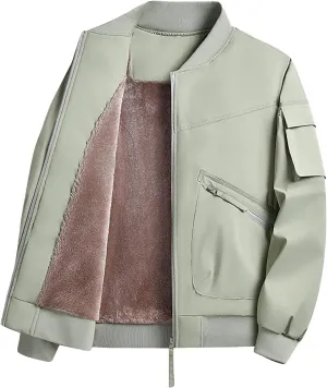 Mens Fleece Bomber Jacket Casual Plaid Jacquard Varsity Jacket Coat Zipper Pockets Windbreaker Softshell Jacket