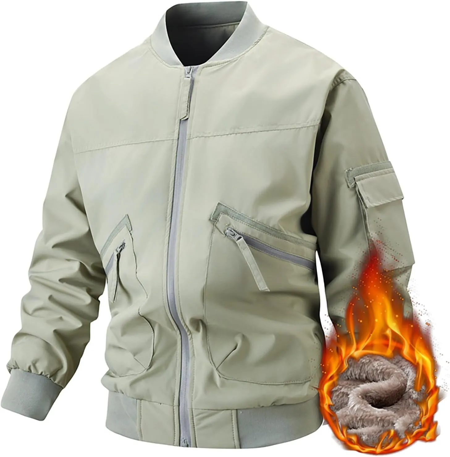 Mens Fleece Bomber Jacket Casual Plaid Jacquard Varsity Jacket Coat Zipper Pockets Windbreaker Softshell Jacket
