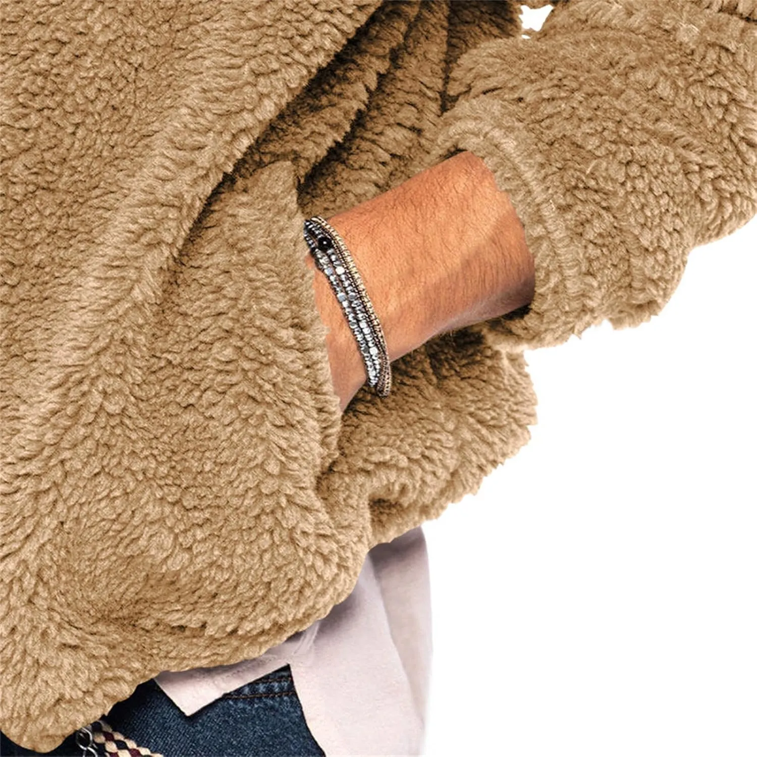 Mens Fleece Hooded Jackets Lapel Long Sleeves Zip up Coats Casual Plain Sweaters Loose Warm Fall Winter New Tops