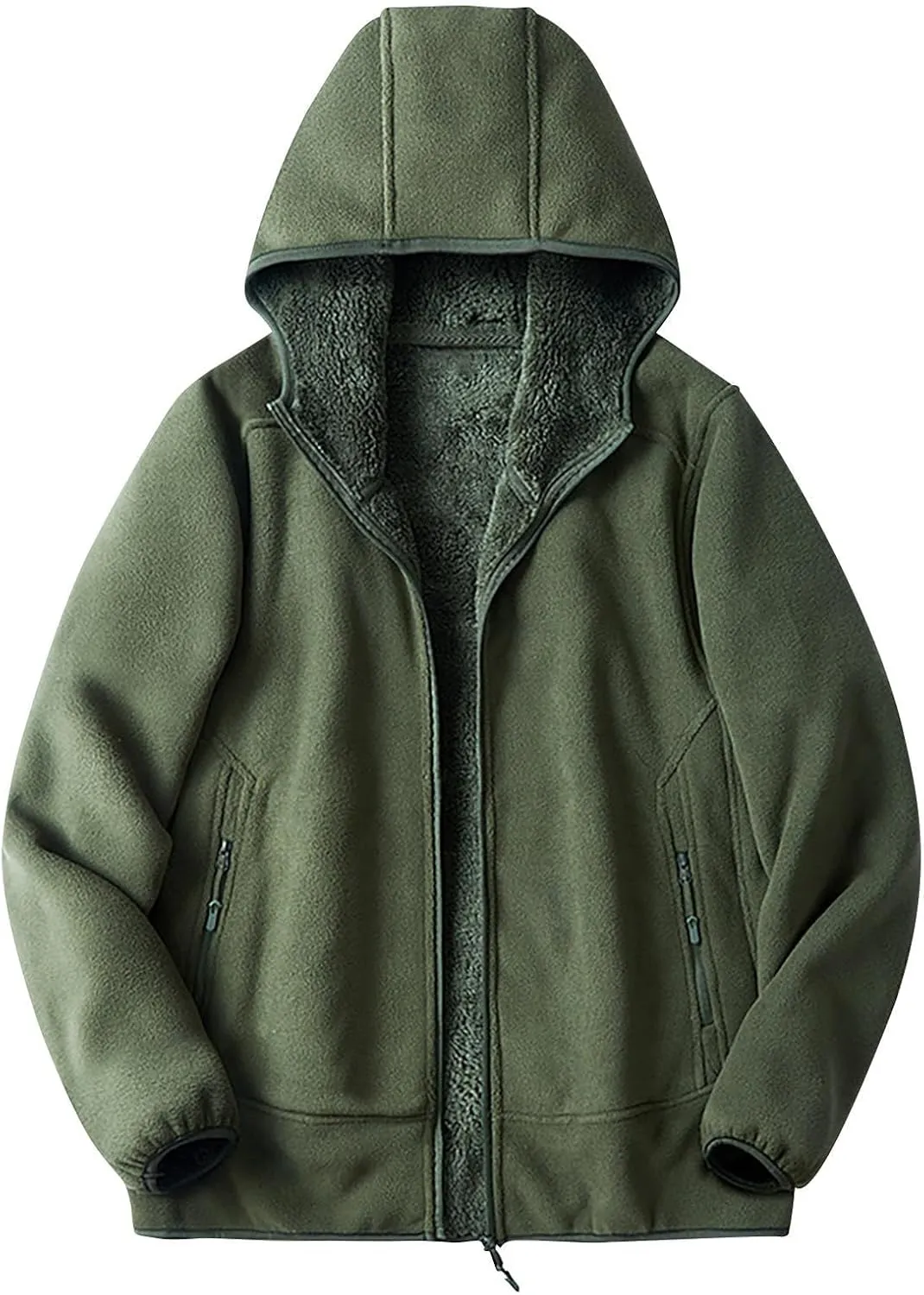 Men's Fleece Hoodie Polar Fleece Sherpa Lined Jacket Zip Up Thick Jacket Soft Warm Winter Coat Sweatshirt with Pocket