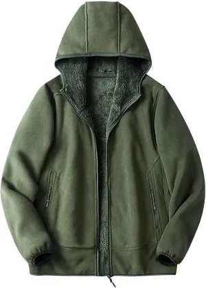 Men's Fleece Hoodie Polar Fleece Sherpa Lined Jacket Zip Up Thick Jacket Soft Warm Winter Coat Sweatshirt with Pocket