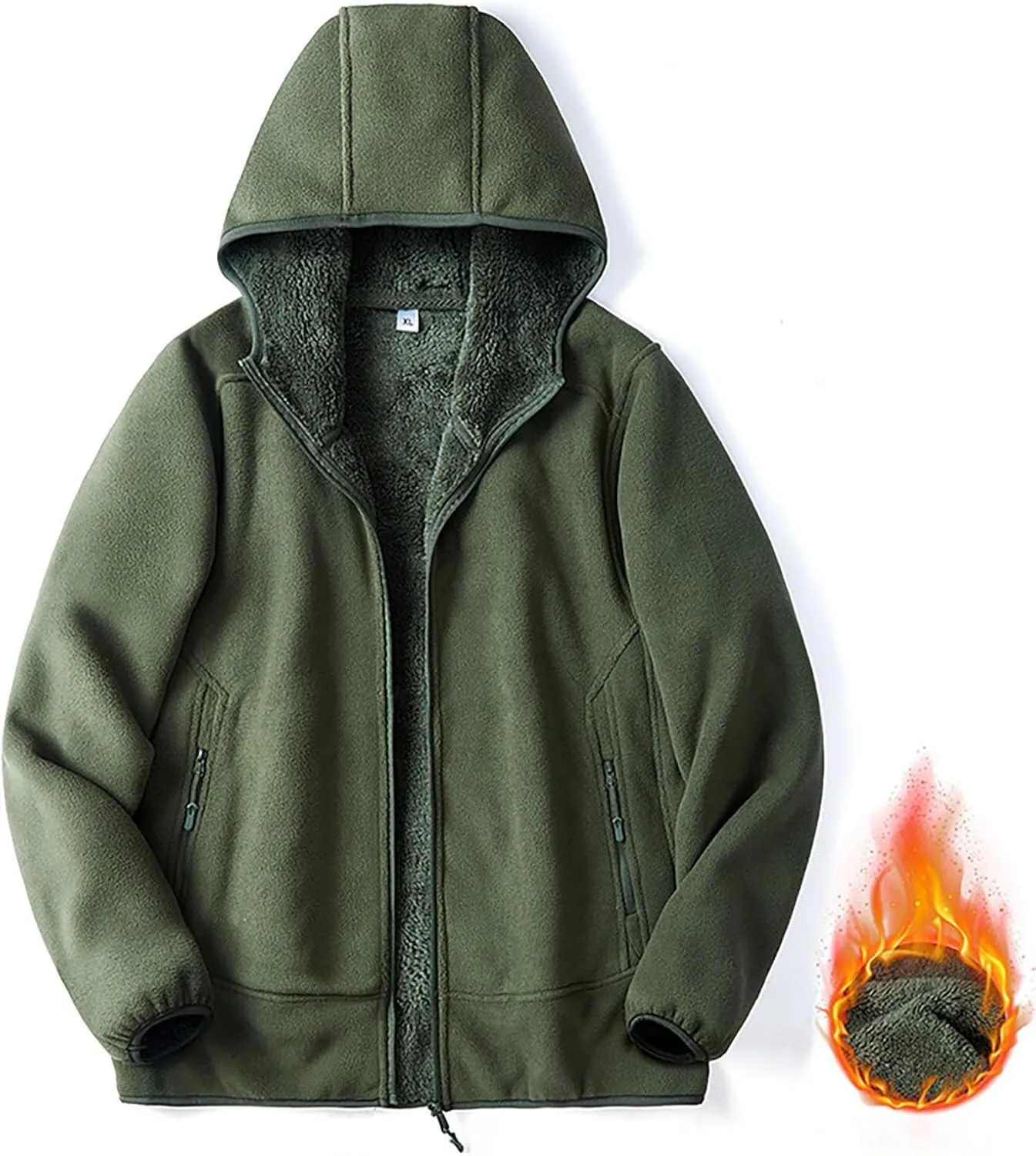 Men's Fleece Hoodie Polar Fleece Sherpa Lined Jacket Zip Up Thick Jacket Soft Warm Winter Coat Sweatshirt with Pocket