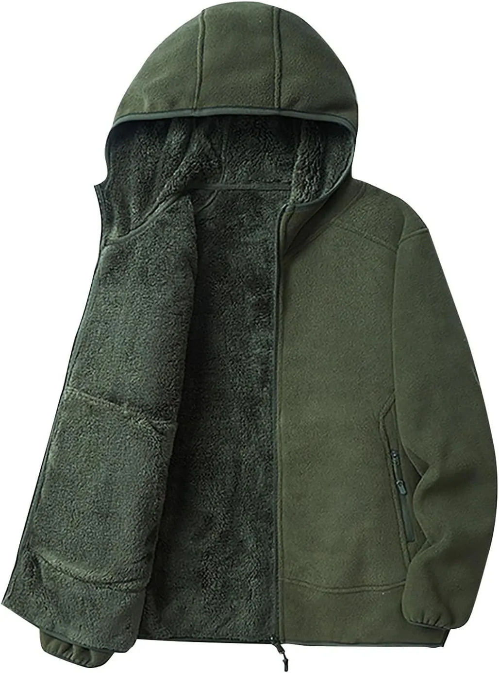 Men's Fleece Hoodie Polar Fleece Sherpa Lined Jacket Zip Up Thick Jacket Soft Warm Winter Coat Sweatshirt with Pocket