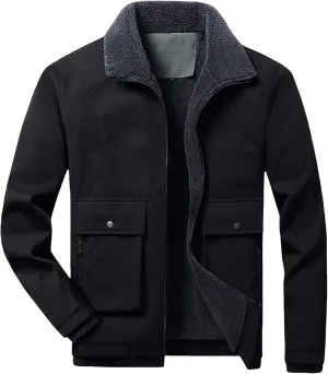 Men's Fleece Jacket Sherpa Lined Jackets Zip Up Relaxed Fit Men Winter Coat Quilted Active Jacket Windproof Workwear