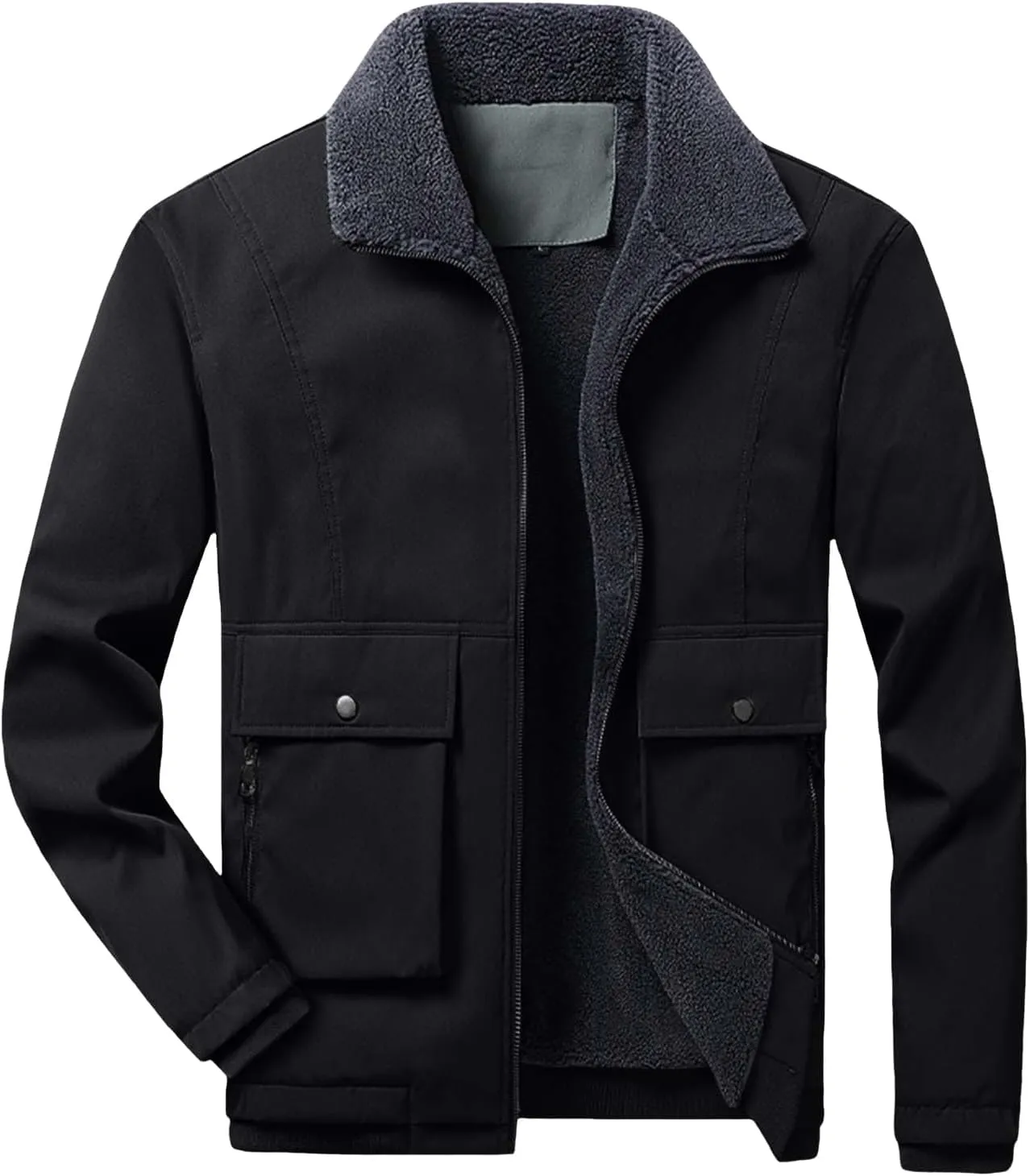 Men's Fleece Jacket Sherpa Lined Jackets Zip Up Relaxed Fit Men Winter Coat Quilted Active Jacket Windproof Workwear