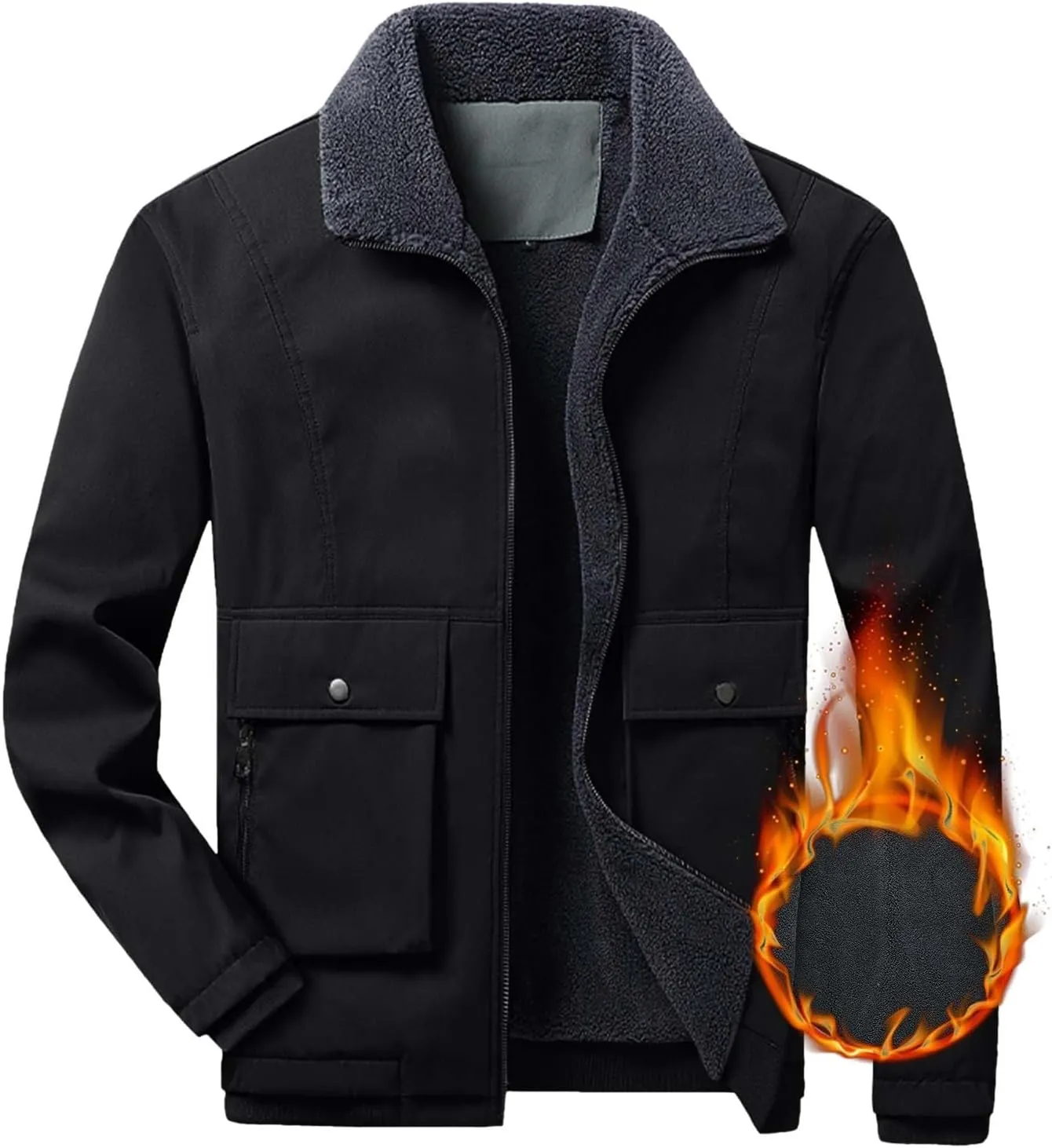 Men's Fleece Jacket Sherpa Lined Jackets Zip Up Relaxed Fit Men Winter Coat Quilted Active Jacket Windproof Workwear