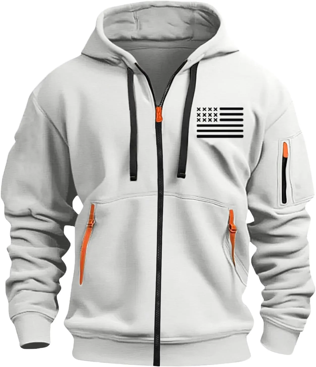Mens Full Zip American Flag Print Hoodie Army Long Sleeve Drawstring Shirt Soft Patriotic Sweatshirt with Pockets