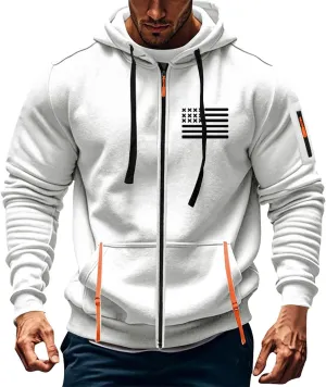 Mens Full Zip American Flag Print Hoodie Army Long Sleeve Drawstring Shirt Soft Patriotic Sweatshirt with Pockets