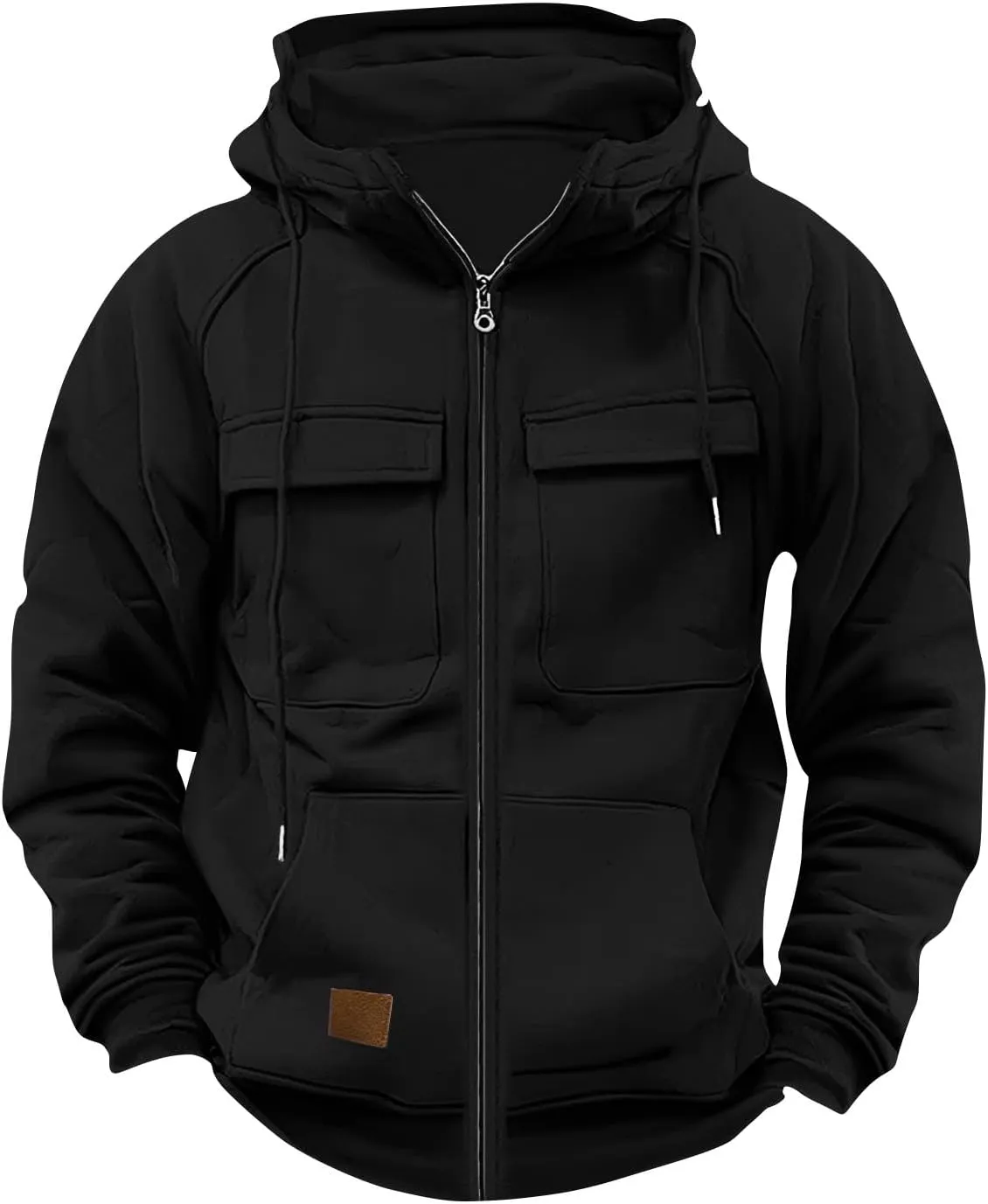 Men's Full-Zip Hoodie with Multiple Pockets, Soft Fleece, Adjustable Drawstring Hood, Casual Wear