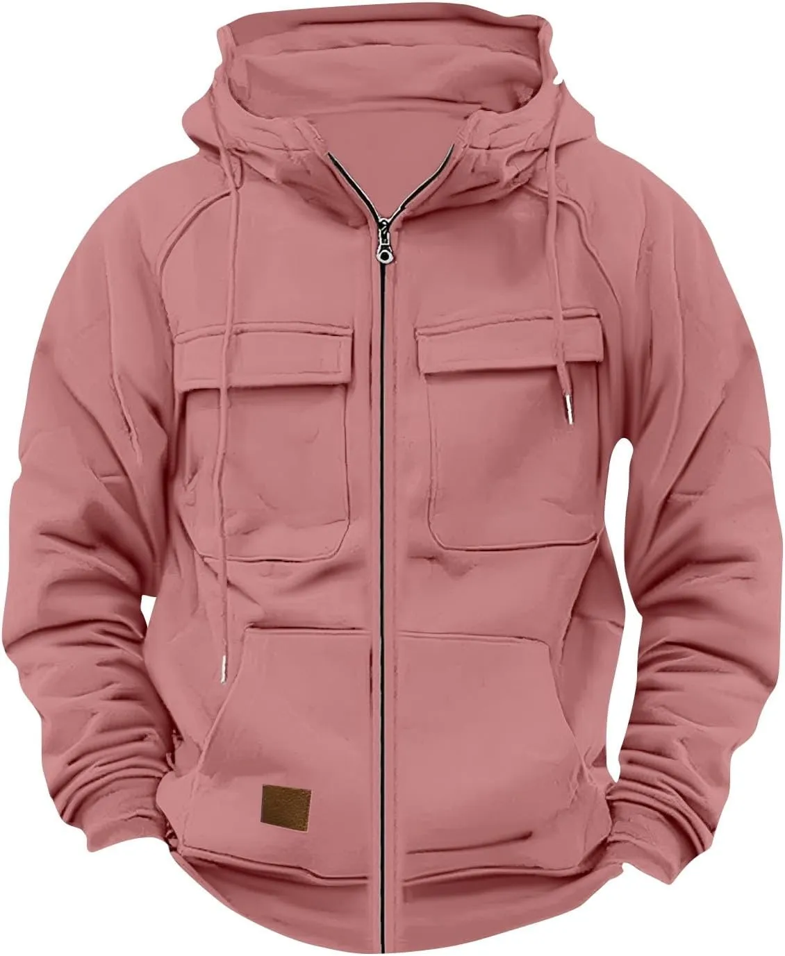Men's Full-Zip Hoodie with Multiple Pockets, Soft Fleece, Adjustable Drawstring Hood, Casual Wear