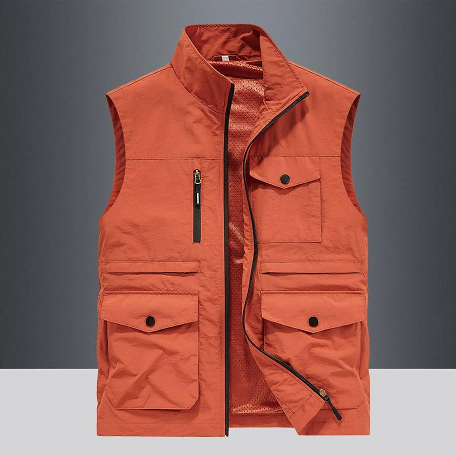 Mens Full-Zip Utility Work Vest Outdoor Sleeveless Softshell Jacket Multi-Pockets Cargo Vest for Fishing Photo Travel