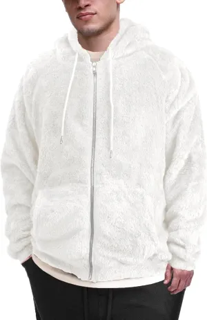 Mens Fuzzy Zip Hoodie Sweatshirt Sherpa Plush Zipper Jacket with Hood for Men
