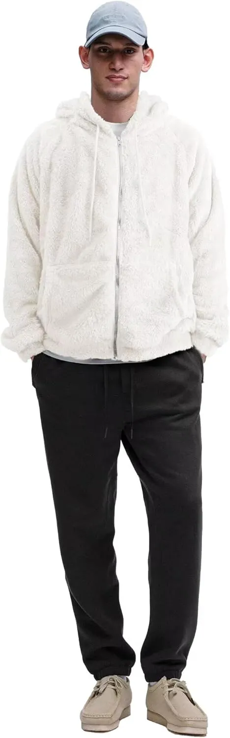 Mens Fuzzy Zip Hoodie Sweatshirt Sherpa Plush Zipper Jacket with Hood for Men
