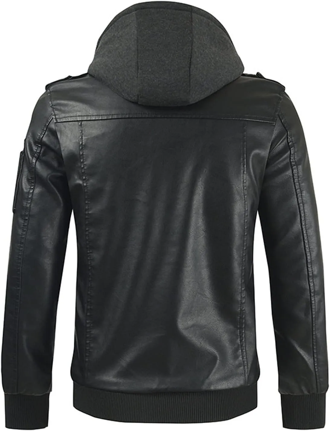 Men's Hooded Leather Coats Fall Winter Motorcycle PU Leather Jackets with Hood, Casual Stylish Zip Up Outerwear