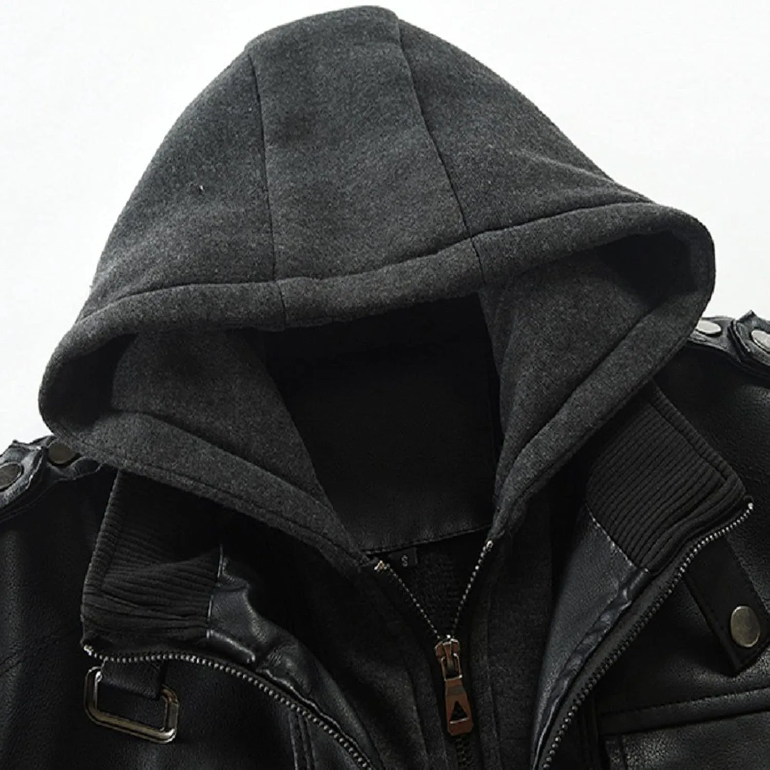 Men's Hooded Leather Coats Fall Winter Motorcycle PU Leather Jackets with Hood, Casual Stylish Zip Up Outerwear