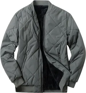 Men's Jacket Big & Tall Fleece-Lined Bomber Jacket Casual Fall Winter Warm Padded Coats Windproof Zip Up Coat Outwear