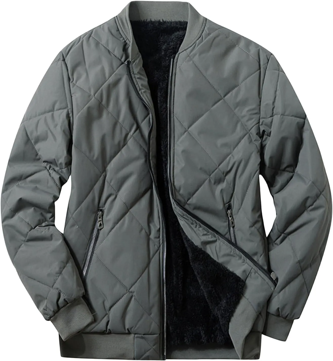 Men's Jacket Big & Tall Fleece-Lined Bomber Jacket Casual Fall Winter Warm Padded Coats Windproof Zip Up Coat Outwear