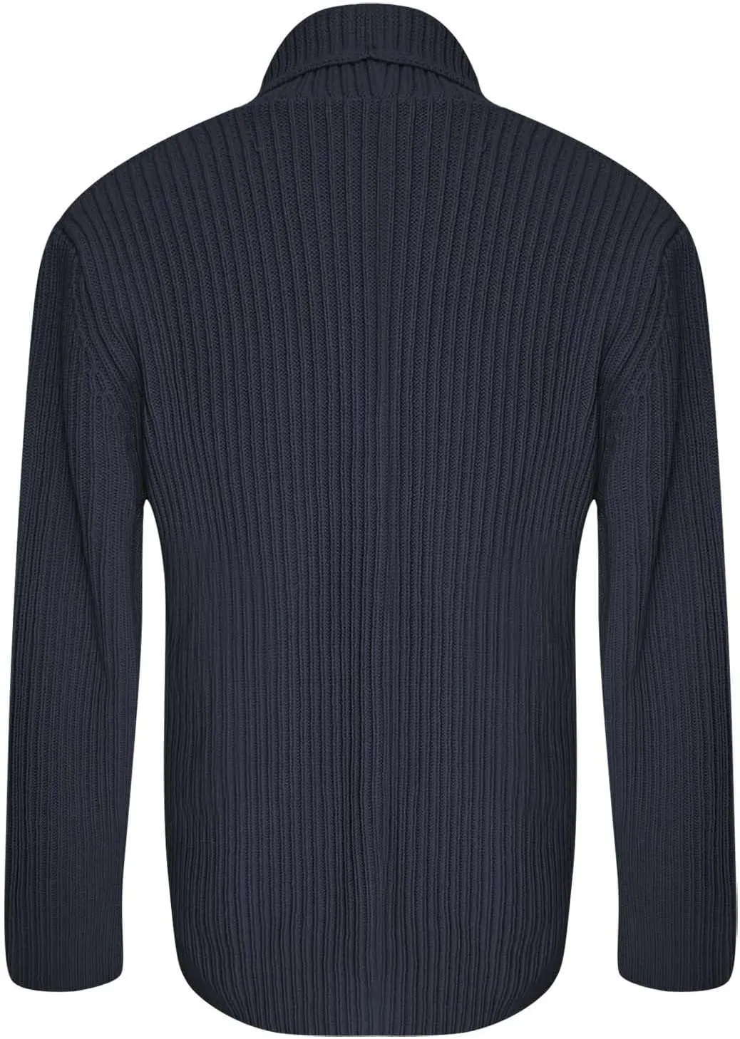 Mens Knitted Cardigan Jackets Button Up Coat Slim Fit Long Sleeve Chunky Shawl Stand Collar Sweater with Pockets