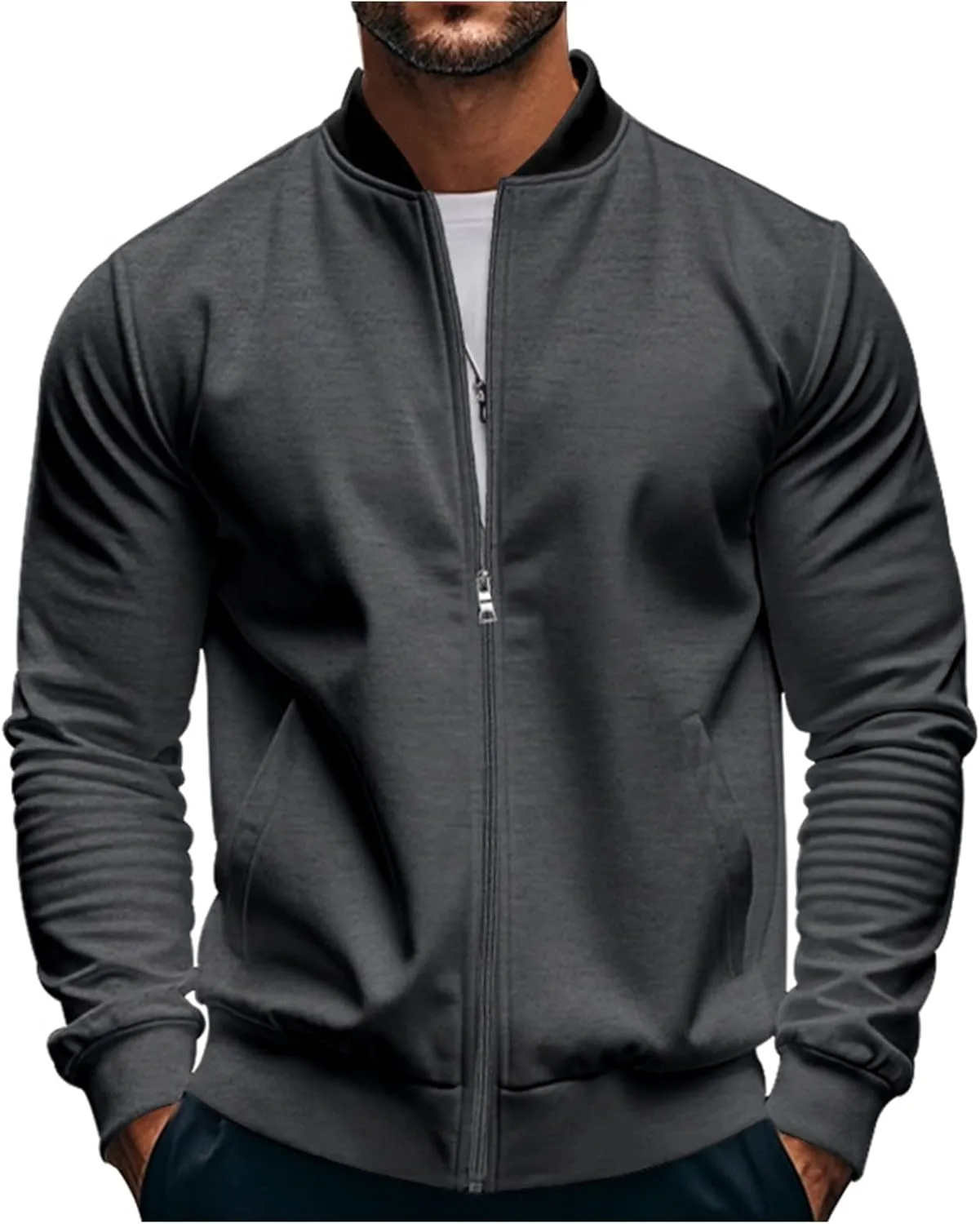 Men's Lightweight Jackets Casual Bomber Stand Collar Jackets with Zip-Up Closure for Golf Work or Fall Outfits