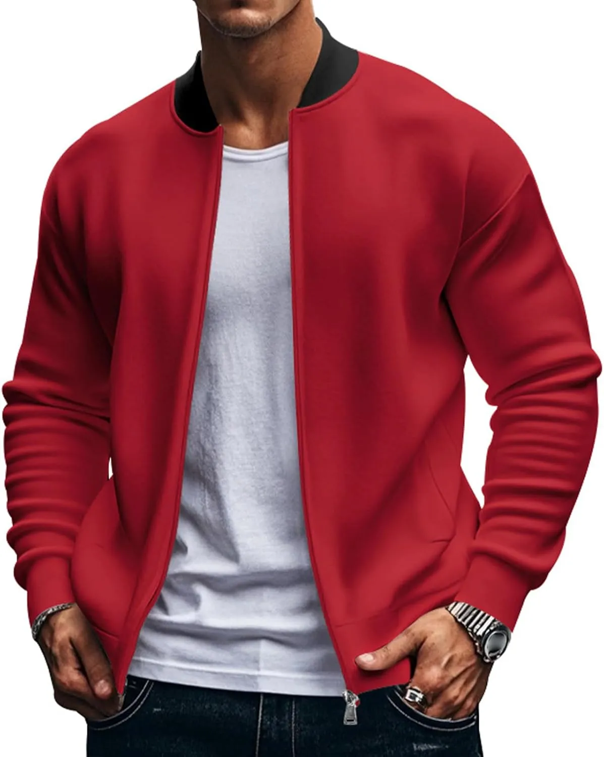 Men's Lightweight Jackets Casual Bomber Stand Collar Jackets with Zip-Up Closure for Golf Work or Fall Outfits