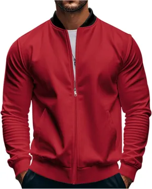 Men's Lightweight Jackets Casual Bomber Stand Collar Jackets with Zip-Up Closure for Golf Work or Fall Outfits
