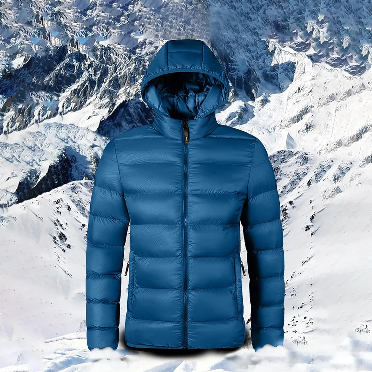 Mens Lightweight Packable Puffer Jacket Hooded Insulated Thermal Puffy Winter Jackets Down Coat for Running Travel