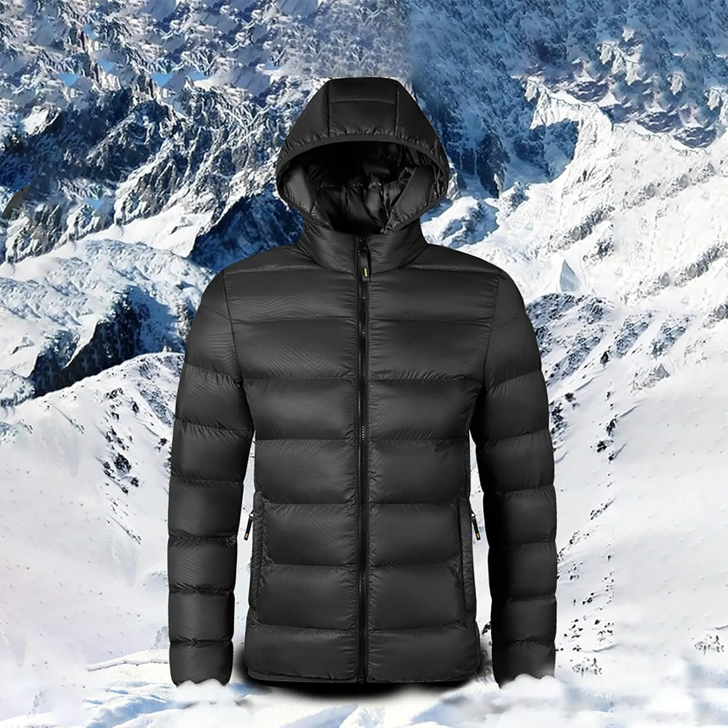 Mens Lightweight Packable Puffer Jacket Hooded Insulated Thermal Puffy Winter Jackets Down Coat for Running Travel