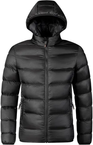 Mens Lightweight Packable Puffer Jacket Hooded Insulated Thermal Puffy Winter Jackets Down Coat for Running Travel
