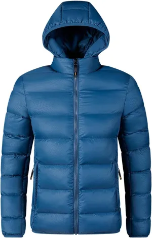 Mens Lightweight Packable Puffer Jacket Hooded Insulated Thermal Puffy Winter Jackets Down Coat for Running Travel