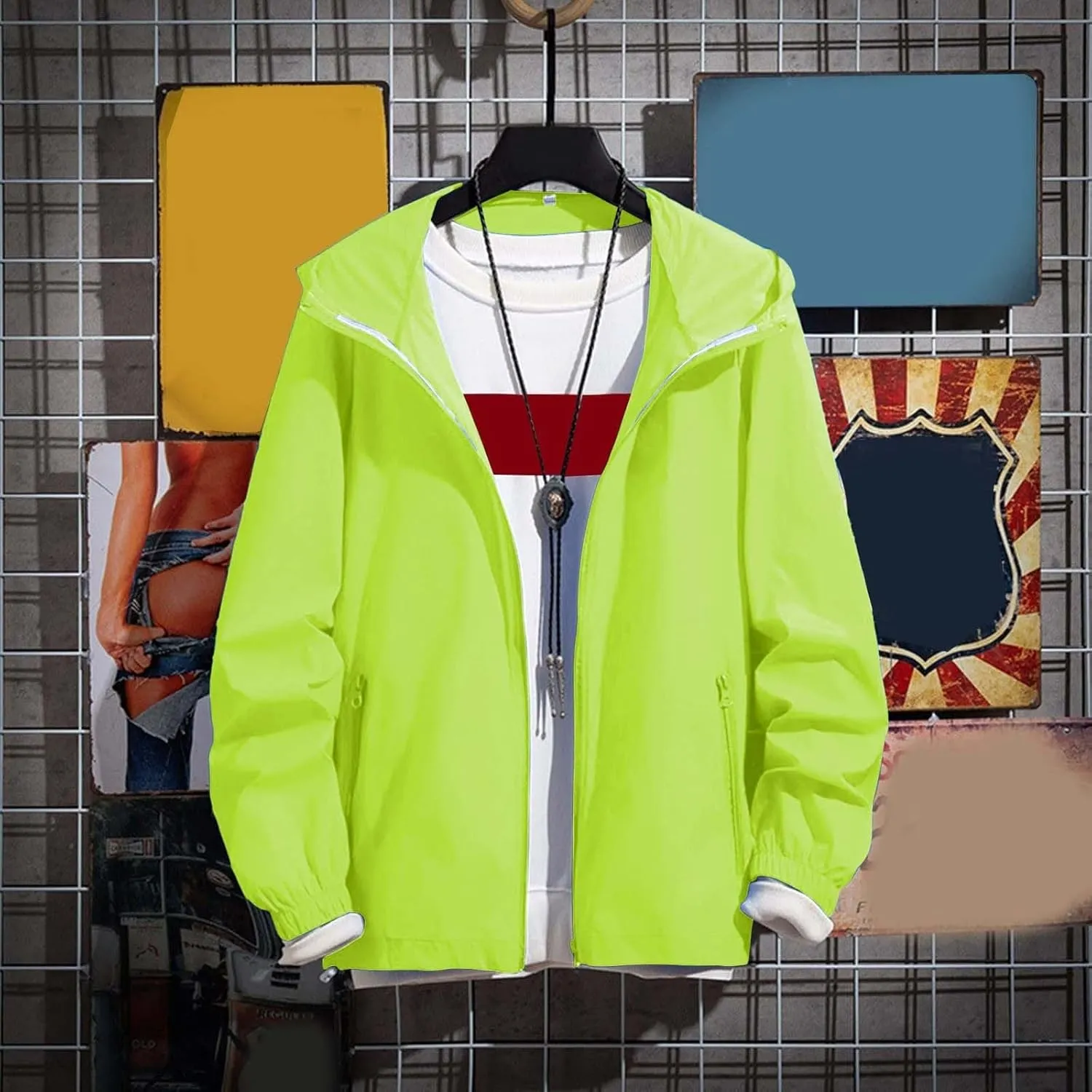 Mens Lightweight Zipper Jackets Outdoor Fishing Full Zip Long Sleeve Hoodie Breathable Casual Jackets Zipper Pockets