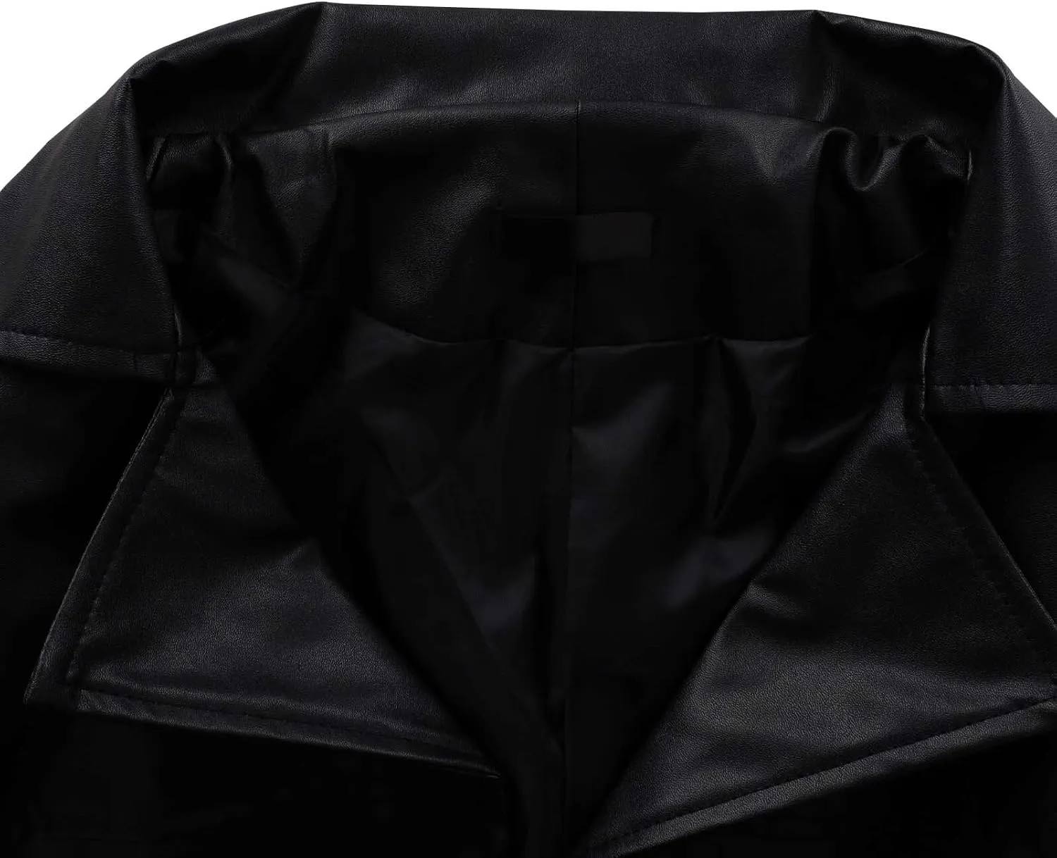Mens Long Faux Leather Jacket Fashion Windbreaker Trench Coat Long Sleeve Lapel PU Leather Motorcycle Biker Jacket