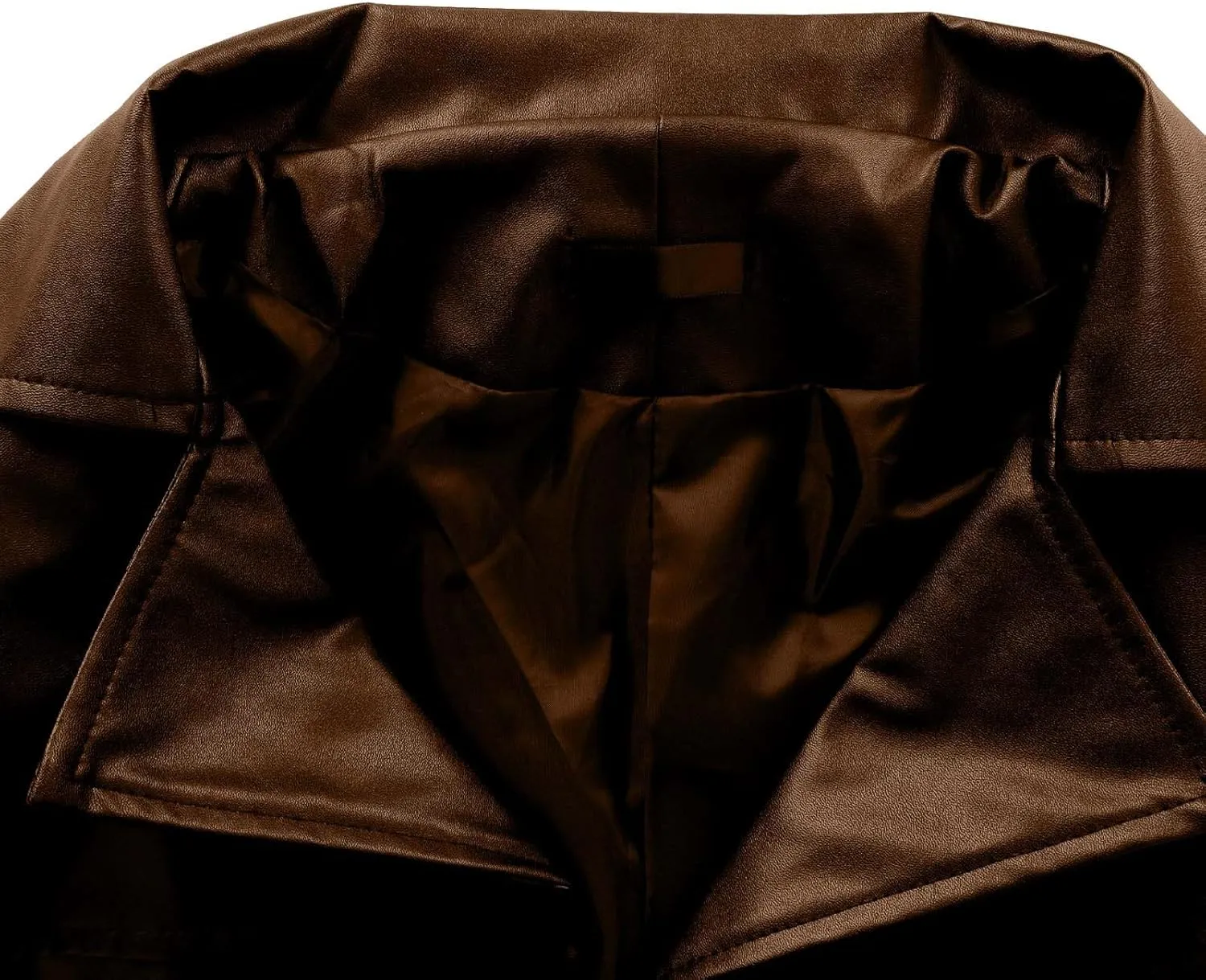 Mens Long Faux Leather Jacket Fashion Windbreaker Trench Coat Long Sleeve Lapel PU Leather Motorcycle Biker Jacket