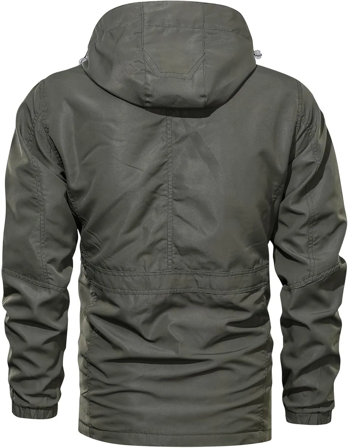 Men's Military Style Jacket Utility Hooded Lightweight Mid-Long Bomber Work Jackets Casual Outwear with Multi Pockets